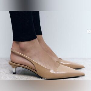 Zara NWT Kitten Heel Slingback Shoe Size 38.